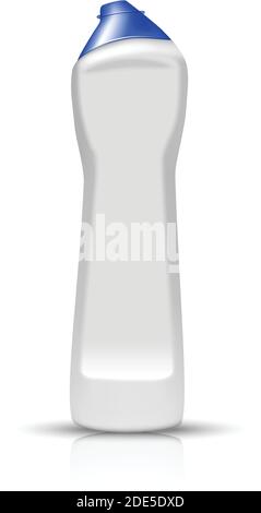 3d realistic vector white bottle of kitchen cleaner liquid. Kitchen utensils and washing products. Isolated illustration on white. Stock Vector