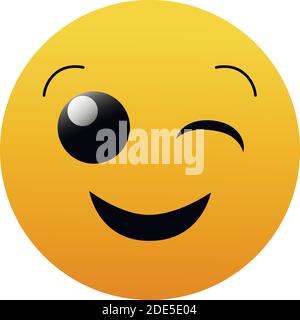 Winking emoticon isolated on white background. Happy yellow emoji symbol. Social communication and internet chatting vector element. Stock Vector