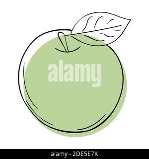 Vector line apple. Green sinmple doodle fruit. Design element Stock Vector