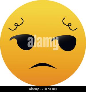 Unamused Emoji. A yellow face with slightly raised eyebrows, a frown, and eyes looking to the side. Emoticons displeasure, grumpiness, and skepticism. Stock Vector