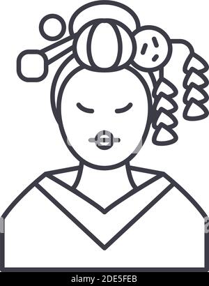 Geisha icon, linear isolated illustration, thin line vector, web design sign, outline concept symbol with editable stroke on white background. Stock Vector