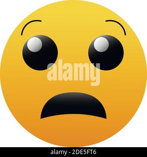 Emoji Anguished Face. A yellow face with small, open eyes, open frown, and raised eyebrows. Upset Face Emoticon flat design on white background. Stock Vector