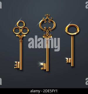 realistic vector collection of golden old vintage keys Stock Vector ...