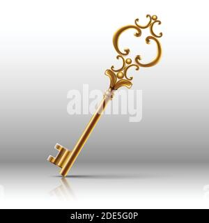 Golden key. Real estate symbols medieval ornate vintage keys for