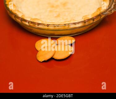 pile of vanilla wafer cookies waiting to be ground up and placed into the pie shell Stock Photo