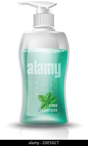 3d realistic vector hand sanitizer transparent bottle with gel. Isolated on white background icon illustration. Stock Vector