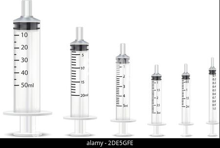 3d realistic vector collection of different medical shot syringes for vaccines. Stock Vector