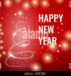 Glossy Christmas Tree on Beautiful Background. Particles in the air. Merry Christmas and Happy New Year. Christmas and New Year Celebrating. Winter Stock Vector