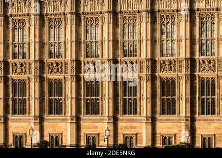 Houses of Parliament, the iconic London building and tourist attraction with bright blue sky, shot in Coronavirus Covid-19 lockdown in England, UK Stock Photo