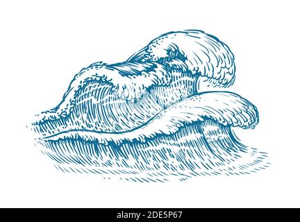 Waves sketch. Seascape vintage vector illustration Stock Vector