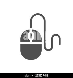 Computer mouse with cable or wire icon. Simple glyph symbol. Stock Vector