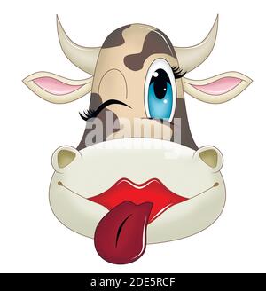 White bull with a smile and tongue hanging out Stock Vector