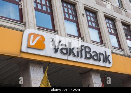 Facade view of VakifBank which was founded in 1954. VakõfBank is fourth largest bank in Turkey based on its asset size.Istanbul,Turkey.16 November 202 Stock Photo