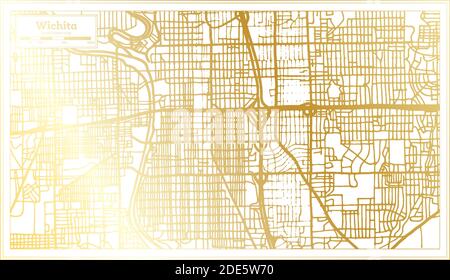 Wichita USA City Map in Retro Style in Golden Color. Outline Map. Vector Illustration. Stock Vector