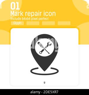 Map pointer repair icon with flat style isolated on white background. Vector illustration pin sign symbol icon concept for repair, ui, ux, website Stock Vector