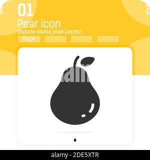 Pear icon with black silhouette style isolated on white background. Vector illustration fruit object sign symbol icon concept for web, ui, ux, website Stock Vector
