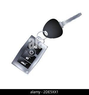 Cars key with control buttons. Modern realistic metallic cars key. Vector Stock Vector