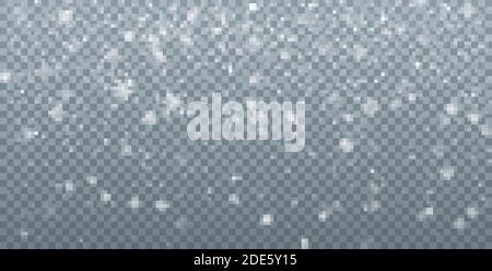 Christmas Snowfall background. Falling snowflakes on transparent background. Xmas holiday decoration with snow. Vector illustration Stock Vector