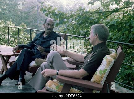 Anwar Sadat and Jimmy Carter at Camp David ca.  12 September 1978 Stock Photo