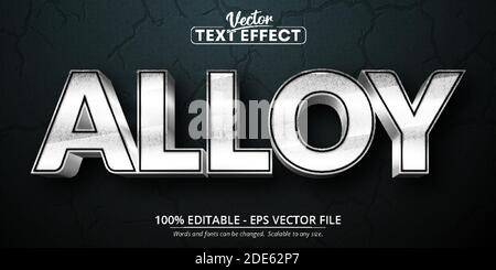 Alloy text, shiny silver style editable text effect Stock Vector