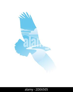 A Vector Eagle  mountain and river logo sign Stock Vector