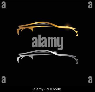 A vector of Golden and silver car sign in black background Stock Vector