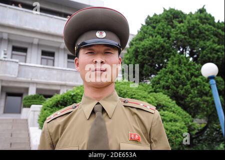 10.08.2012, Panmunjom, Korea, Asia - Portrait of a North Korean army officer at the border to South Korea inside the Demilitarized Zone (DMZ). Stock Photo