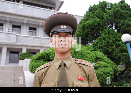 10.08.2012, Panmunjom, Korea, Asia - Portrait of a North Korean army officer at the border to South Korea inside the Demilitarized Zone (DMZ). Stock Photo