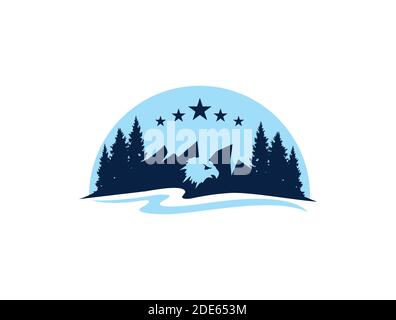 A Vector Illustration of Eagle  mountain and river logo sign Stock Vector