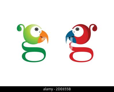 A Vector Illustration of Parrot Bird Monogram Letter G Sign Stock Vector