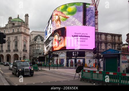 23rd November 2020, an empty Piccadilly Circus, Central London, during the second Covid 19 national lockdown of 2020 Stock Photo