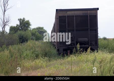Old Abandon Black Rail Road Car in county . High quality photo Stock Photo