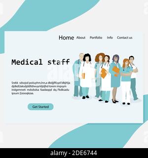 Landing page medical staff, clinic or hospital homepage. Doctor and nurse, medical worker and dentist, website healthcare. Vector illustration Stock Vector