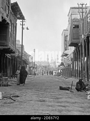 Original Caption:  Iraq. Kerbela. Second holy city of the Shiite Moslems [i.e. Muslims]. Main street. Leading to the mosque  - Location: Iraq--KarbalÄÊ¾ ca.  1932 Stock Photo