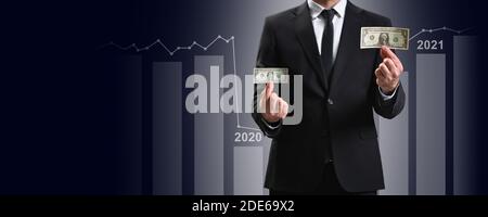 Business person showing growth in profits after the pandemic Stock Photo