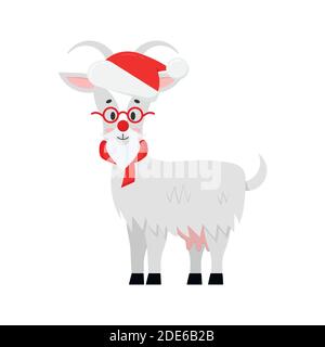 Cute christmas goat vector icon isolated on white background. Stock Vector