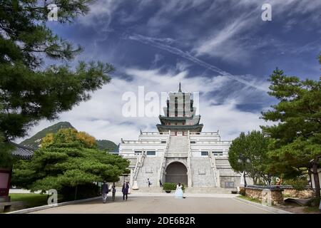Five storey pagoda by the National Folk Museum at Gyeongbokgung Palace, Seoul Stock Photo
