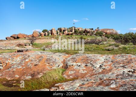 Tcharkuldu rock granite formations, erosioned rocks and water supply for aboriginal people. Gawler ranges national park, Eyre peninsula, South Austral Stock Photo