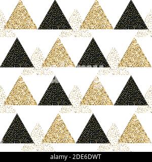 Abstract golden glitter modern seamless pattern. Shiny triangle background. Texture of gold foil. Greeting Christmas illustration. Stock Vector