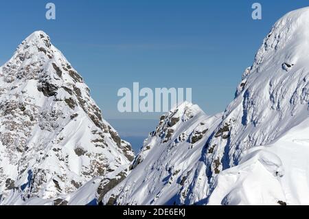 Winter landscape at Balea Valley, Fagaras Mountains, Romania, Europe Stock Photo