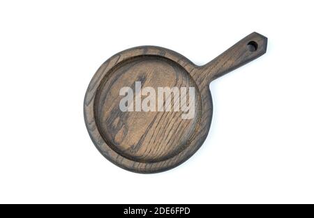 Handmade cooking Board in brown on a white background. Stock Photo