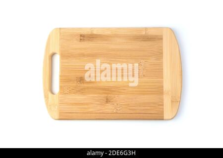 A wooden rectangular cutting Board is isolated on a white background. Stock Photo