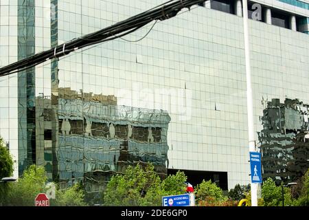 Reflections in the mirrored facade of a shopping mall, Santiago, Chile Stock Photo