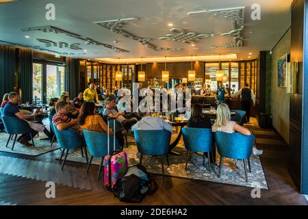 Bar of The Dunloe Hotel near Killarney, Ireland, during a televised Rugby Game Stock Photo