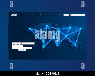 Network data protection technology landing page, blue interface, vector, illustration, eps 10 file Stock Vector
