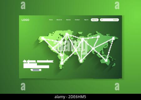 Network data protection technology green landing page, blue interface, vector, illustration, eps 10 file Stock Vector