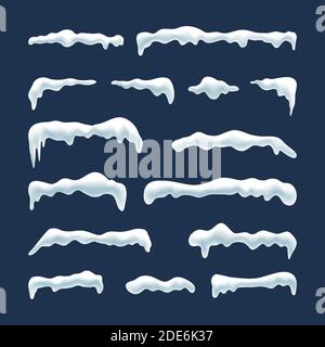 Winter snow cap set. Isolated top borders and corners. Decoration for winter designs. Vector illustration. Stock Vector
