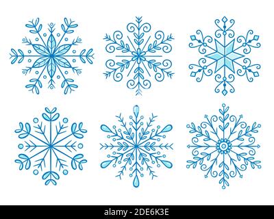 Hand drawn snowflake collection. Vector illustration, isolated on white background. Set 2 of 2. Stock Vector