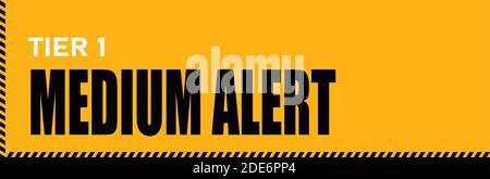 TIER 1 MEDIUM ALERT. UK Local COVID alert level sign. New Tier system in the United Kingdom since December 2 2020 warning public about coronavirus Stock Vector