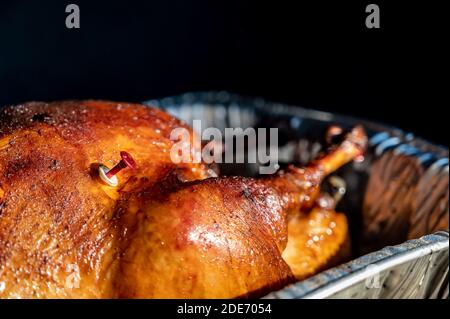 Pop-up Thermometer Timer in a Smoked Turkey Stock Photo - Image of